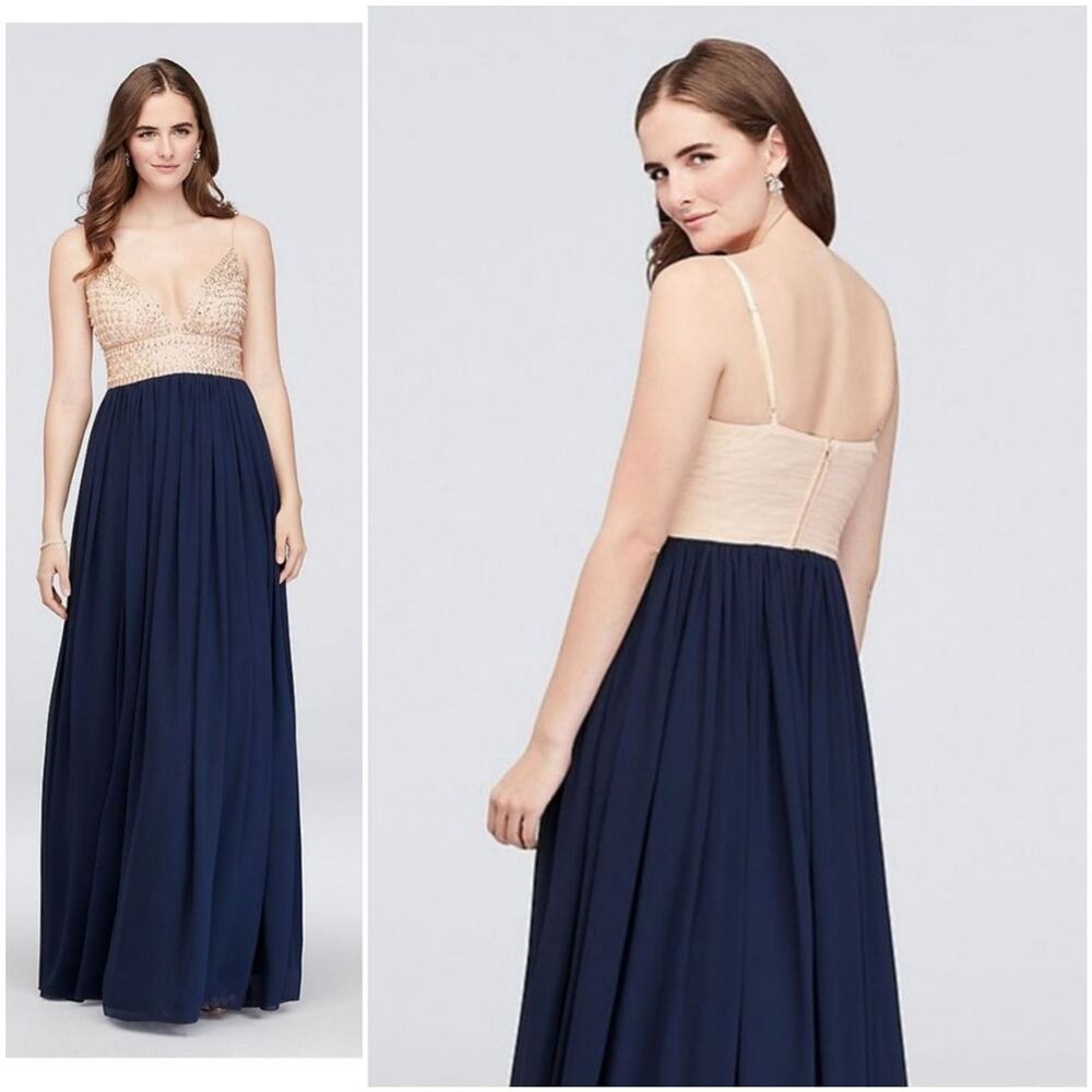 NEW Speechless Dress Size 1 Cream Blue Formal Beaded Prom Gown Flowy Sleeveless